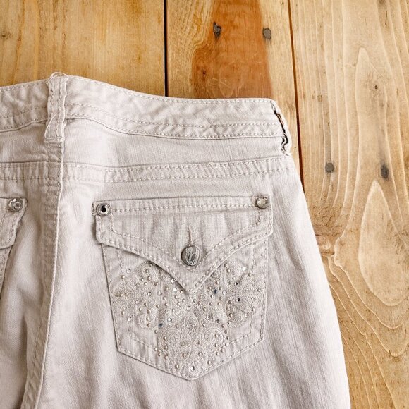 Nine West Tan Capris Jeans Rhinestones Size 8 - Picture 1 of 7